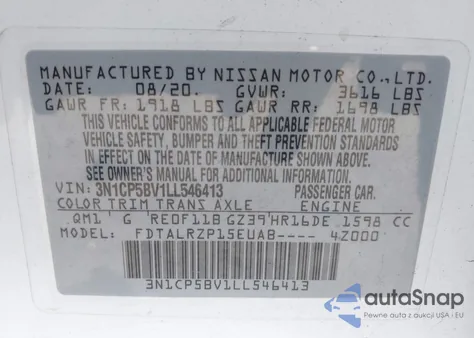 2020 Nissan Kicks S Xtronic Cvt from USA, damaged, VIN 3N1CP5BV1LL546413